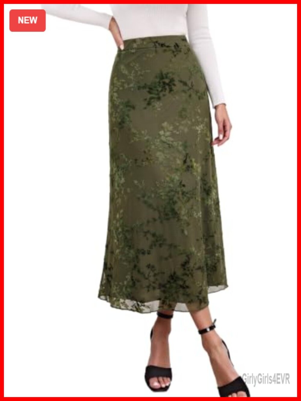 Women's A-Line Mesh Floral Midi Skirt High Waisted Y2K Gothic